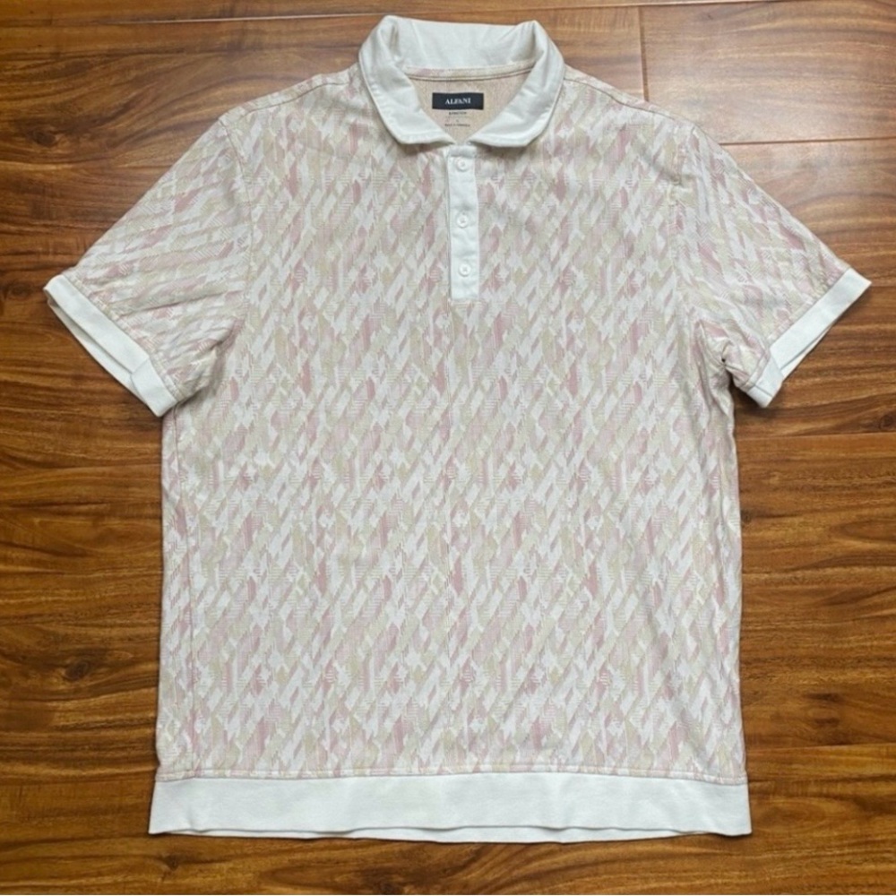 3/$25 Alfani Men's Cream Blush Tan Herringbone Soft Thicker Polo Shirt Size L